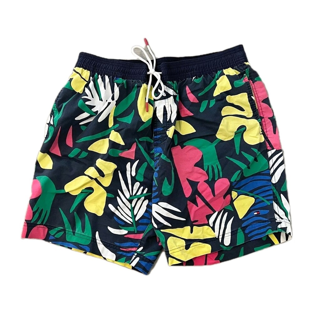 Tommy Hilfiger Board Shorts Mens Large Multicolor Geometric Floral‎ Hawaiian EUC